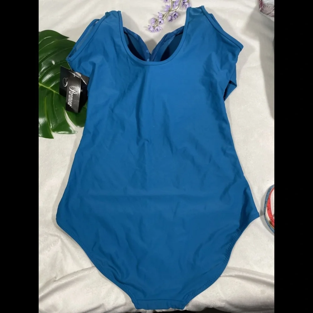 NWT Paramour Ruched Illusion Mesh‎ One-Piece Swimsuit in Blue [SZ 0X ]